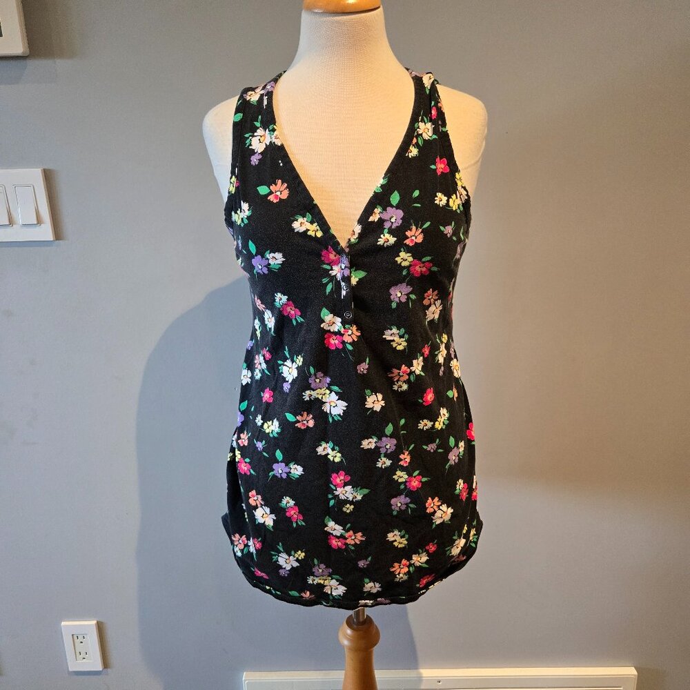 Paisley Sky Floral Maternity Tank Top | Size Large | Black